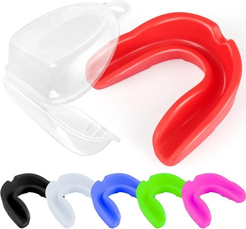 واقي الفم الرياضي من فانمور، عبوة من 6 قطع من حامي الفم للشباب والبالغين طبقة مزدوجة ملونة مع صندوق مجاني لكرة القدم وكرة السلة الملاكمة فنون القتال المختلطة والهوكي in Kuwait
