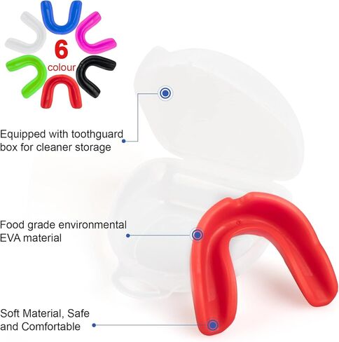 واقي الفم الرياضي من فانمور، عبوة من 6 قطع من حامي الفم للشباب والبالغين طبقة مزدوجة ملونة مع صندوق مجاني لكرة القدم وكرة السلة الملاكمة فنون القتال المختلطة والهوكي in Kuwait