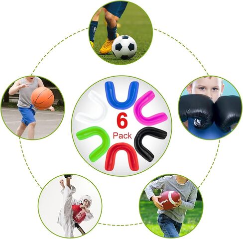 واقي الفم الرياضي من فانمور، عبوة من 6 قطع من حامي الفم للشباب والبالغين طبقة مزدوجة ملونة مع صندوق مجاني لكرة القدم وكرة السلة الملاكمة فنون القتال المختلطة والهوكي in Kuwait