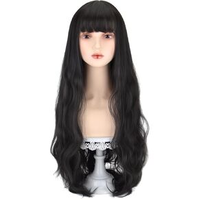 AICKER Long White Synthetic Hair Lolita Wig with Bangs - Alice Garden Wigs Natural Long Wavy Cosplay Wigs for Women Halloween Christmas 30"