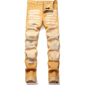 Men's Ripped Distressed Destroyed Straight Fit Washed Denim Jeans Pants