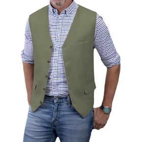SOLOVEDRESS Men's Summer Leisure Cotton Linen Suit Vest Dress V Neck Waistcoat for Party and Beach