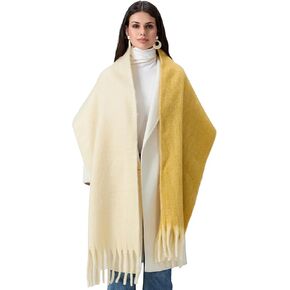 Women Winter Warm Scarf Elegant Contrast Color Tasseled Shawl Wrap Long Stoles Oversized Soft Scarves Fall Gifts