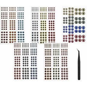 Drchoer Fishing Lure Eye 2D/3D/4D/5D Lifelike Realistic Artificial Holographic Fake Eyes Sizes:3/4/5/6/7/10mm for Fly Tying Lures Crafts DIY Materials Tool