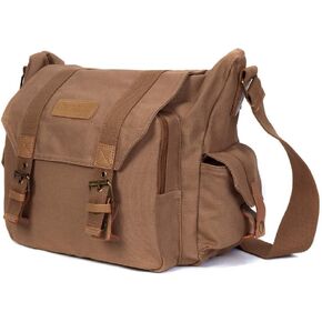 Cwatcun Camera Messenger Bag Vintage Camera Bag, Water-resistant Canvas Camera Shoulder Case, Travel Photography Bag for Canon, Nikon, Sony, Fuji DSLR/SLR/Mirrorless Cameras, Lens and Accessories