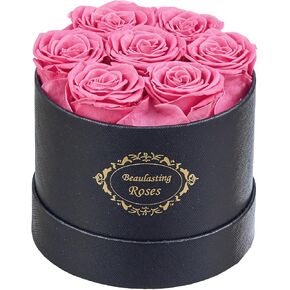 Preserved Roses in a Box Long Lasting Roses Last a Year Forever Romantic Gifts for Her Mother's Day Valentine's Day Anniversary Birthday (Round White Box, 7 Red Roses)