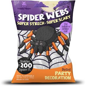 Halloween Spider Web Decoration, Plastic Spiders, Party Supplies, Spider Webs (Small, 200 Sq Feet)