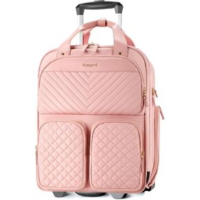 Underseat Carry On Luggage with Wheels, Multiple Compartments Airline Approved Personal Item Bag, Travel Carry-On with Leather Handle, Lightweight Rolling Suitcase for Women, Black Gold, L