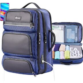 VPBAGE 17in Travel Backpack with Laptop Compartment, Personal Item Travel Bag for Men, Carry on Luggage with USB Charging Port, Casual Daypack Travel Essentials - 31L