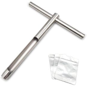 Soil Sample Probe 12 Inch with Reusable Soil Sampler Bags,Stainless Steel T-Style Handle Soil Test Kit,Soil Probe Rod for Soil Sampling Plant Care/Agriculture/Garden/Farm/Golf Course (12"S/T-Style)