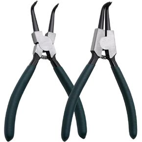 Snap Ring Pliers Set, 2pcs 7" Internal/External Circlip Pliers Kit with Bent Jaw, Heavy Duty Precision Spring Loaded Pliers for Ring Remover Retaining and Remove Hoses, Gaskets