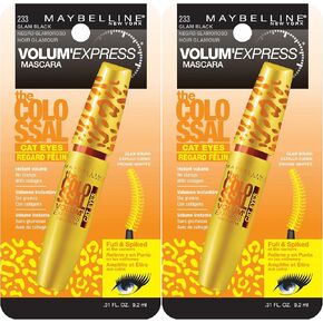 Maybelline New York Volum' Express The Colossal Cat Eyes Washable Mascara Makeup, Glam Black, 2 Count, Washable Glam Black