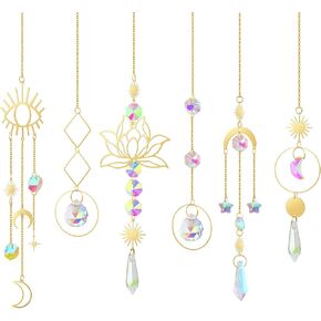 6Pieces Colorful Crystals Suncatcher Hanging Sun Catcher with Chain Pendant Ornament Crystal Balls for Window Home Garden Christmas Day Party Wedding Decoration