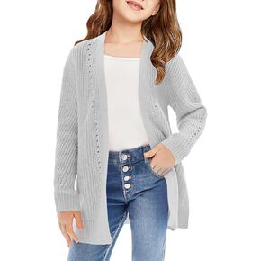 Haloumoning Girls Open Front Cardigan Sweaters Kids Fall Fashion Side Slit Outerwear 5-14 Years