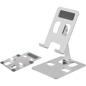 Cell Phone Stand, Foldable Aluminum Adjustable Phone Holder for Desk Portable Travel Holder Office Desk Accessories Compatible for iPhone 14 Pro Max X Xr Samsung,iPad Mini, Tablets Up to 8" Grey