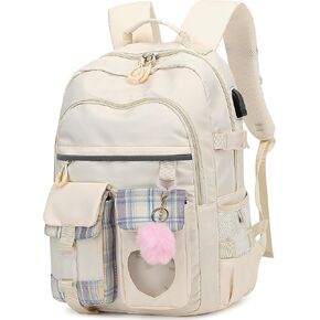 Makukke School Backpack for Girls, School Bag Kids Elementary College Backpacks Bookbags for Teen Girls Women Students Travel Daypack, Pink Backpack