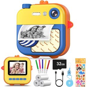 Kids Camera Instant Print - 1080P Digital Video Instant Camera for Kids, Christams Birthday Gifts for Girls Boys Age 3-12, Toddler Cameras with 3 Rolls No Ink Print Paper & 32G SD Card -Pink
