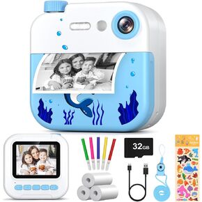 Kids Camera Instant Print - 1080P Digital Video Instant Camera for Kids, Christams Birthday Gifts for Girls Boys Age 3-12, Toddler Cameras with 3 Rolls No Ink Print Paper & 32G SD Card -Pink