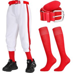 3 Pcs Baseball Combo Set, Knicker Baseball Softball Pants, Baseball Socks, Baseball Belts for Boys and Girls
