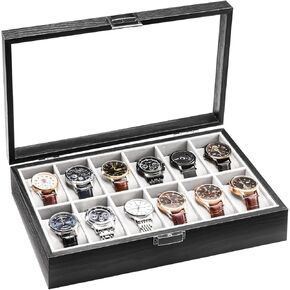 ProCase Wooden Watch Case for Men, 12 Slot Watch Box for Men Watch Storage, Wood Mens Watch Box Organizer Watch Holder, Watch Display Case With Glass Lid -Espresso