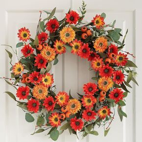 Sunflower Fall Wreaths for Front Door Outside, 20-22 Inch Half Autumn Wreath with Grapevine Base, Farmhouse Fall Decorations for Harvest Thanksgiving Home Porch Wall Window Indoor Outdoor
