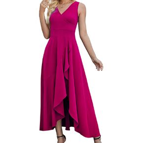 Women Formal Dresses,V Neck Evening Gowns for Women 2024 Long Wedding Guest Party Sleeveless Prom Pockets Dress