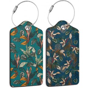 Set of 2 Luggage Tag for Suitcases Leather Astronauts in Space Tags with Stainless Steel Loop Privacy Name ID Card Cover Travel Bag Labels Set for Women Men Kids Girls