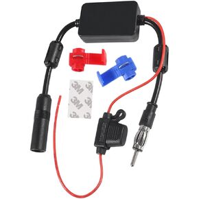 Universal Car Stereo Radio FM Antenna 12V Power Supply DIN Plug Connector for Vehicle Truck SUV Car Audio Boat Radio Stereo Media Head 12V Antenna Enhance