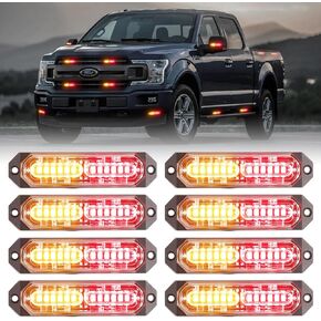 8-Pcs Purple LED Funeral Escort Emergency Strobe Grille Lights Bar, Ultra Slim Sync Feature Surface Mount Hazard Warning Flashing Light for Firefighter/Police/Trucks/Vehicles/Car