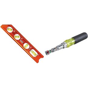 Klein Tools 935RB Torpedo Level, Billet Magnetic Level, High Visibility Vials, V-Groove & 32807MAG 7-in-1 Nut Driver, Magnetic Driver has SAE Hex Nut Sizes 1/4 to 9/16-Inch
