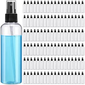 Kigley 100 Pcs Plastic Spray Bottle 4 oz Clear Empty Fine Mist Spray Bottles with Pump Spray Cap Reusable Mist Bottle Refillable Portable Travel Containers for Household Use Essential Oils Perfumes