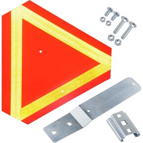 1 Pack Slow Moving Vehicle Sign with Sign Mounting Brackets for Golf Cart, Smv, UTVs, Farm Tractor, Horse Drawn Carriages Sign Bracket (Include 1 Vehicle Triangle Sign, 1 Mounting Bracket, 4 Bolts, 4 Nuts)