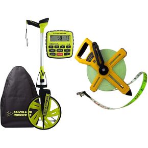 Calculated Industries DigiRoller Plus III 12.5 Inch Electronic Distance Measuring Wheel and 300-Feet Komelon Open Reel Fiberglass Tape Measure Bundle