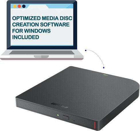 Buffalo MediaStation Portable DVD Drive/External, Plays and Burns DVDs and CDs with USB Connection. M-DISC Support. Compatible with Laptop, Desktop PC and Mac in Saudi Arabia