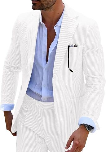 Mens Blue Seersucker Summer Suits Grooms Sear Sucker Suit for Wedding Mens Formal Suits Slim Fit in Saudi Arabia
