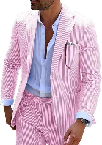 Mens Blue Seersucker Summer Suits Grooms Sear Sucker Suit for Wedding Mens Formal Suits Slim Fit in Saudi Arabia