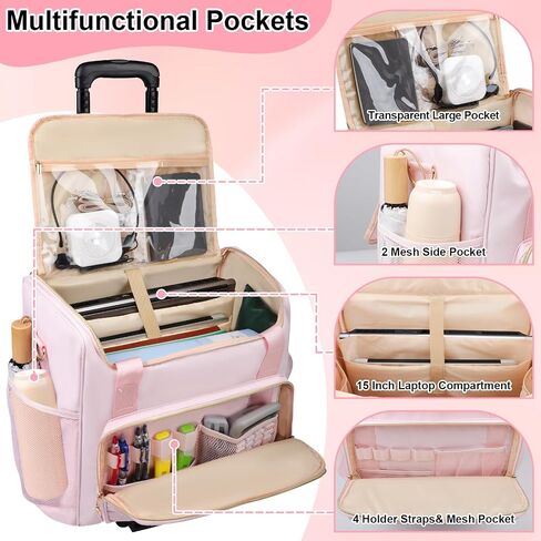Rolling Teacher Tote Bag with Detachable Trolley, Wheeled Teacher Bag with 15 Inch Laptop Compartment in Saudi Arabia