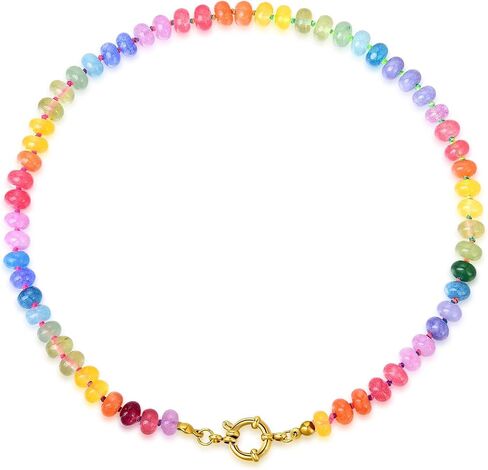 Beaded Gemstone Necklace For Women, Boho Beaded Choker Necklace, Rainbow Gemstone Beaded Necklaces, Choker Necklace For Women Beaded Necklace Boho Necklaces Handmade Jewelry Gift in Saudi Arabia