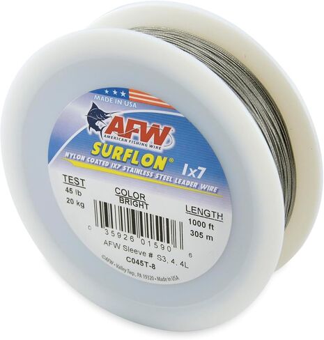 American Fishing Wire Surflon, Nylon Coated 1x7 Stainless Steel Leader Wire, 15 lb Test, 015" Diameter, Black, 30 ft in Kuwait
