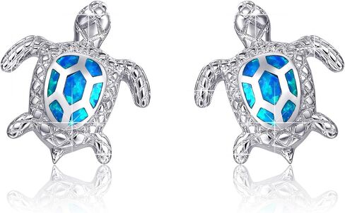 Sterling Silver Blue Opal Sea Turtle Stud Earrings Jewelry Gifts for Girls Women, Hypoallergenic Girls Stud Earrings in Kuwait