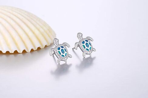 Sterling Silver Blue Opal Sea Turtle Stud Earrings Jewelry Gifts for Girls Women, Hypoallergenic Girls Stud Earrings in Kuwait