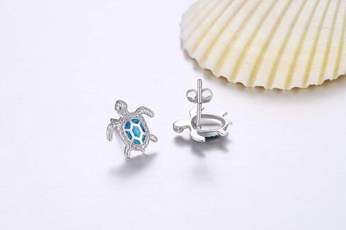 Sterling Silver Blue Opal Sea Turtle Stud Earrings Jewelry Gifts for Girls Women, Hypoallergenic Girls Stud Earrings in Kuwait