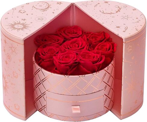 Preserved Roses in a Box Long Lasting Roses Last a Year Forever Romantic Gifts for Her Mother's Day Valentine's Day Anniversary Birthday (Round White Box, 7 Red Roses) in Saudi Arabia