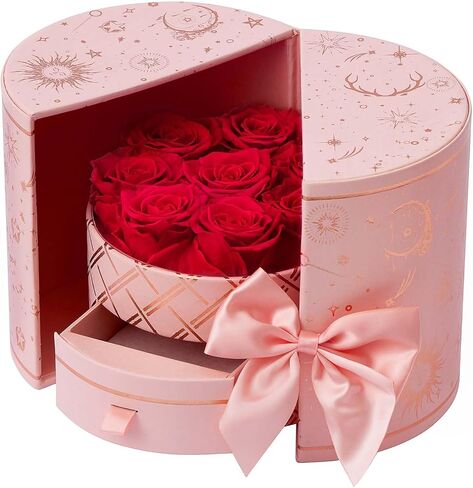 Preserved Roses in a Box Long Lasting Roses Last a Year Forever Romantic Gifts for Her Mother's Day Valentine's Day Anniversary Birthday (Round White Box, 7 Red Roses) in Saudi Arabia