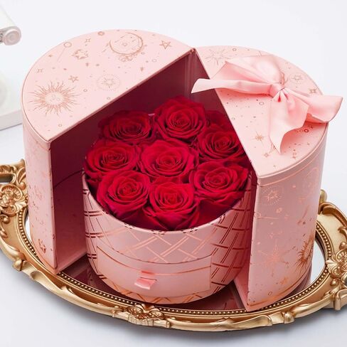 Preserved Roses in a Box Long Lasting Roses Last a Year Forever Romantic Gifts for Her Mother's Day Valentine's Day Anniversary Birthday (Round White Box, 7 Red Roses) in Saudi Arabia