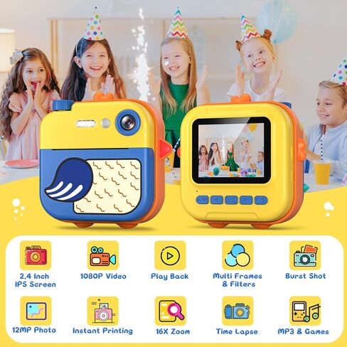طباعة فورية لكاميرا الأطفال - كاميرا فيديو رقمية فورية بدقة 1080 بكسل للأطفال، هدايا عيد ميلاد عيد الميلاد للفتيات والأولاد من سن 3 إلى 12 عامًا، كاميرات للأطفال الصغار مع 3 لفات بدون ورق طباعة حبر وبطاقة SD 32 جيجا - أزرق in Kuwait