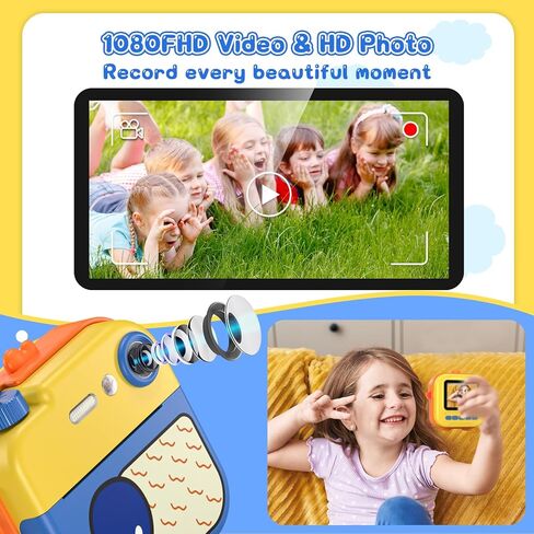 طباعة فورية لكاميرا الأطفال - كاميرا فيديو رقمية فورية بدقة 1080 بكسل للأطفال، هدايا عيد ميلاد عيد الميلاد للفتيات والأولاد من سن 3 إلى 12 عامًا، كاميرات للأطفال الصغار مع 3 لفات بدون ورق طباعة حبر وبطاقة SD 32 جيجا - أزرق in Kuwait