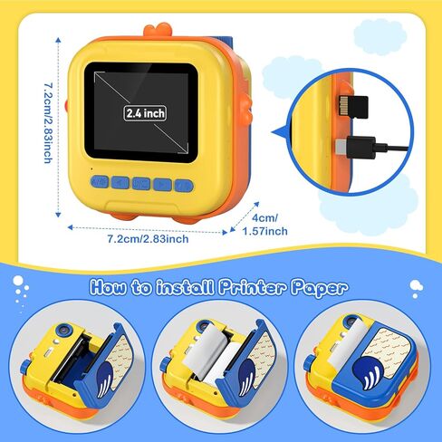 طباعة فورية لكاميرا الأطفال - كاميرا فيديو رقمية فورية بدقة 1080 بكسل للأطفال، هدايا عيد ميلاد عيد الميلاد للفتيات والأولاد من سن 3 إلى 12 عامًا، كاميرات للأطفال الصغار مع 3 لفات بدون ورق طباعة حبر وبطاقة SD 32 جيجا - أزرق in Kuwait