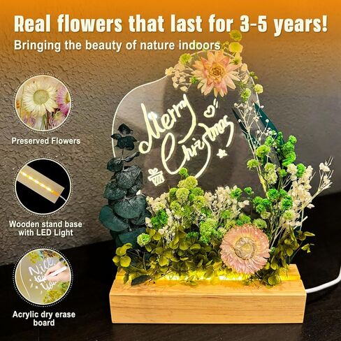 Preserved Flowers Gifts for Women, with LED Light and Acrylic Dry Erase Board, DIY Floral Desk Lamp Decor Kits, Cool Birthday Gifts for Mom, Her, Girlfriend, Grandma, Teacher, Wife, Sister(Purple) in Saudi Arabia