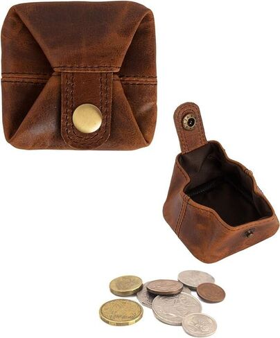 Full Grain Leather Coin Purse Change Pouch Holder Pocket Wallet for Men Women (Cognac, Pack of 1) in Kuwait